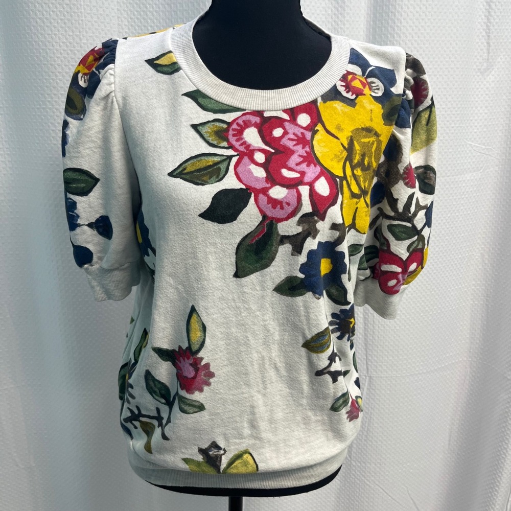 t.la Womens Short Puff Sleeve Floral French Terry Sweatshirt Gray 
 Medium